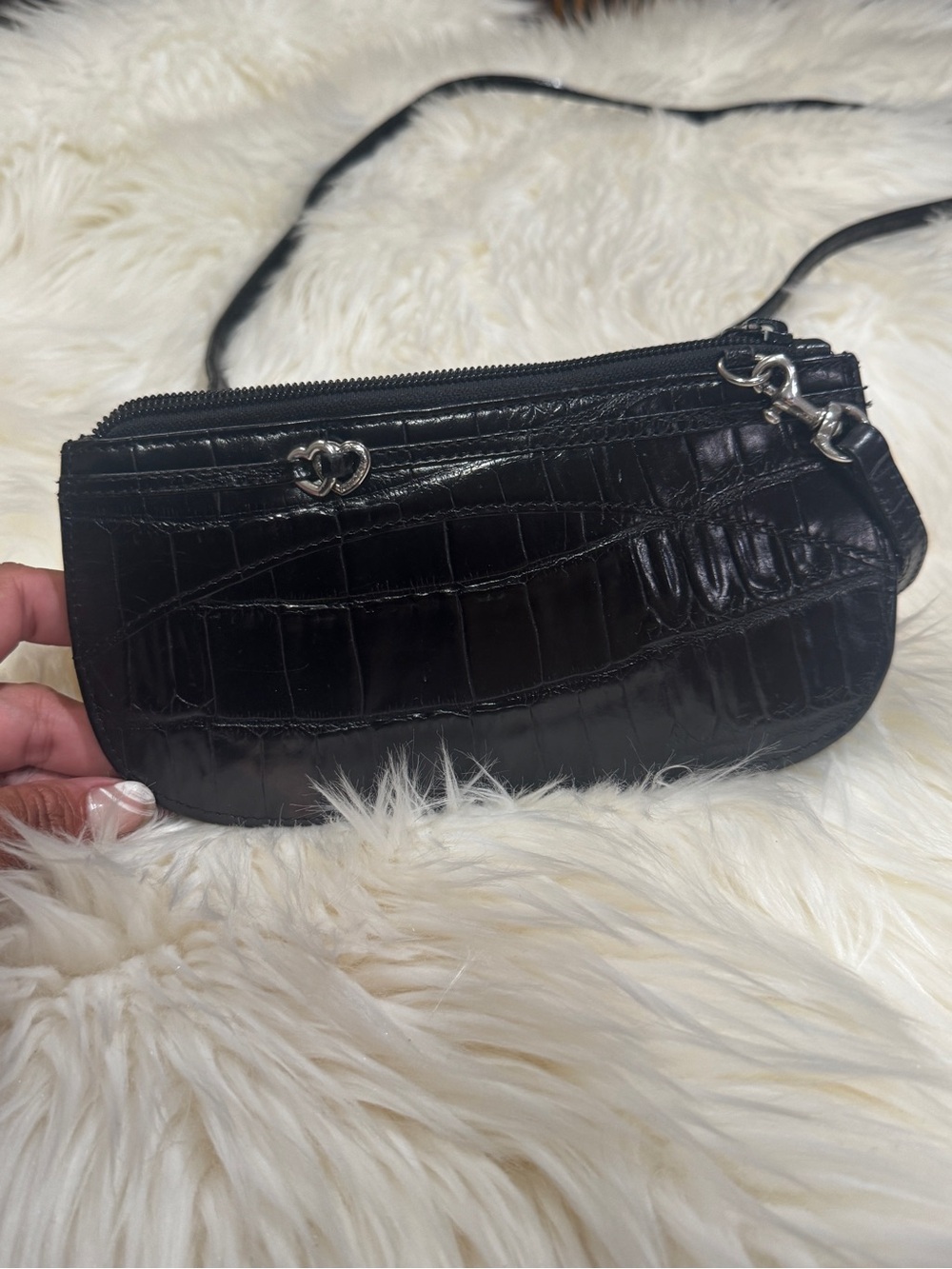 Brighton Black Croc-Embossed Mini Crossbody